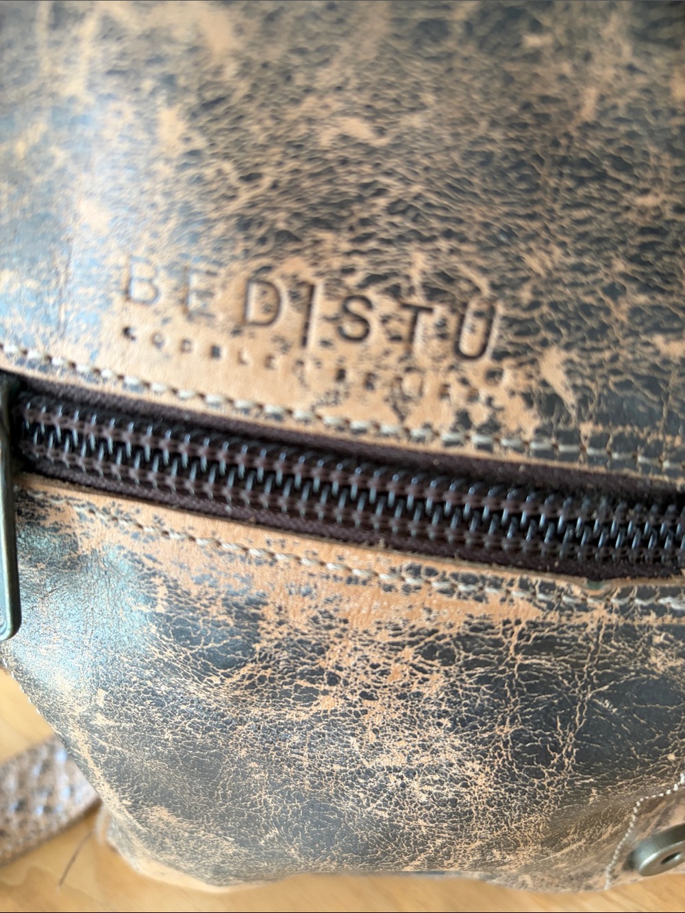 BED|STU Distressed Two-Tone Brown Crossbody Bag - Picture 4 of 8